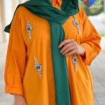 شومیز پوپلین سنگدوزی نارنجی ماهرو